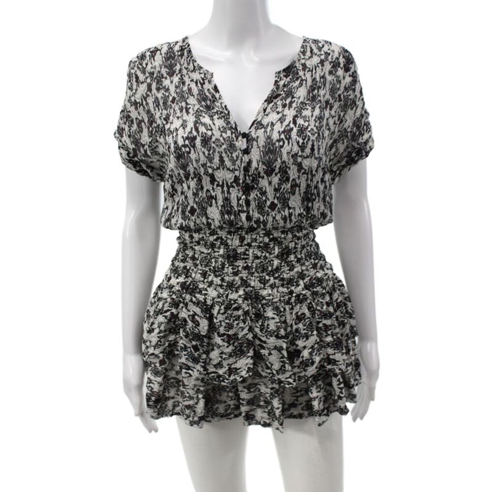 Maje Women Black Floral V Neck Short Sleeve Playsuit Mini Size 12